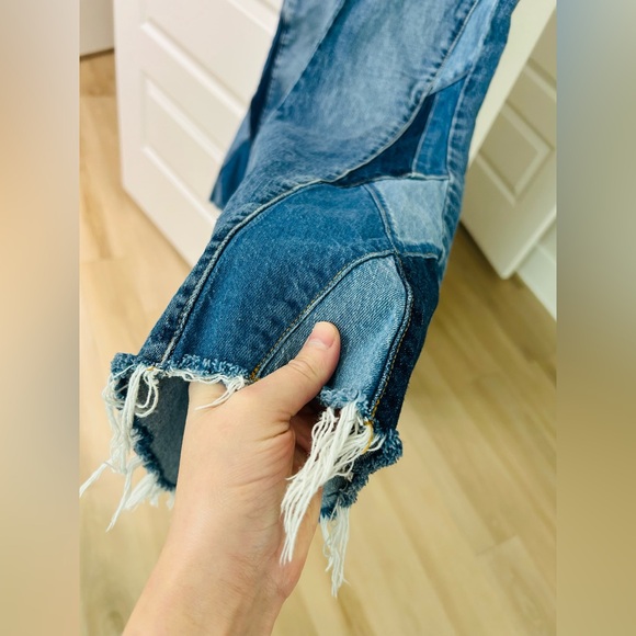 Forever 21 Blue Patchwork Wide-Leg Jeans - Picture 3 of 8